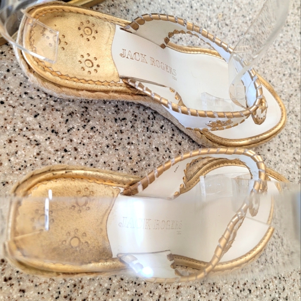 JACK ROGERS White Leather Wedge Sandals 10 - Picture 4 of 9